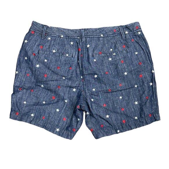 Talbots Womens 8P Relaxed Chino Shorts Blue Denim Red White Stars Patriotic USA - Picture 2 of 13